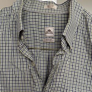 Peter Millar Men's Green and Blue Plaid Shirt